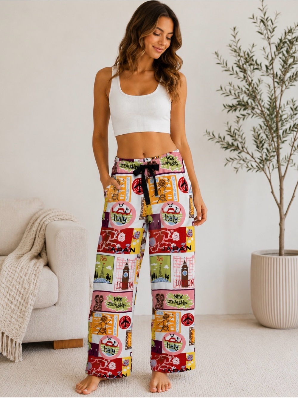 Nick & Nora Italy London Japan Multicolor Fun Sleepwear Pants